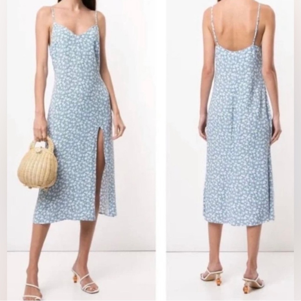 Reformation Crimini Midi  in Azzurro Blue Ditsy Floral Print Slip Dress Size 8